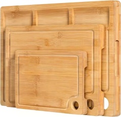 Large Bamboo Chopping Board Set of 3 Built-In 3 Compartments