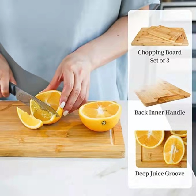 Bamboo cutting board set of 3 with spoons