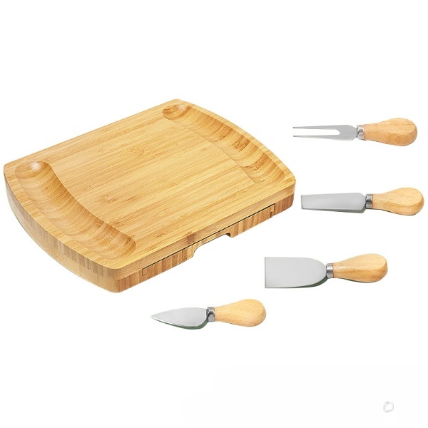 Organic Bamboo Cheese Cutting Board & Knife Gift Set