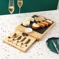 Bamboo Wide Charcuterie Platter with Removable Slate Cheese Plate