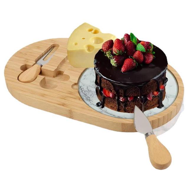 Bamboo Cheese Serving Board with White Marble