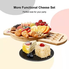Bamboo Cheese Board Set Charcuterie Platter Serving Tray with Ceramic Bowls