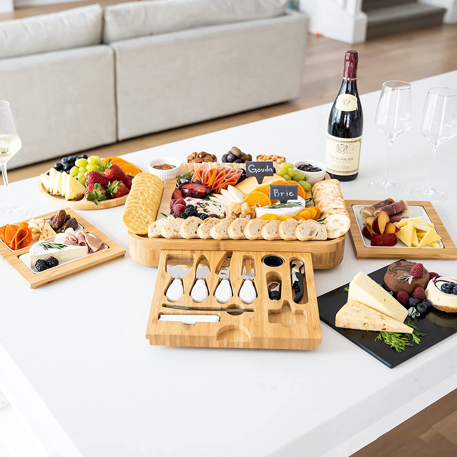 Large Charcuterie Board Set Bamboo Cheese Board Set