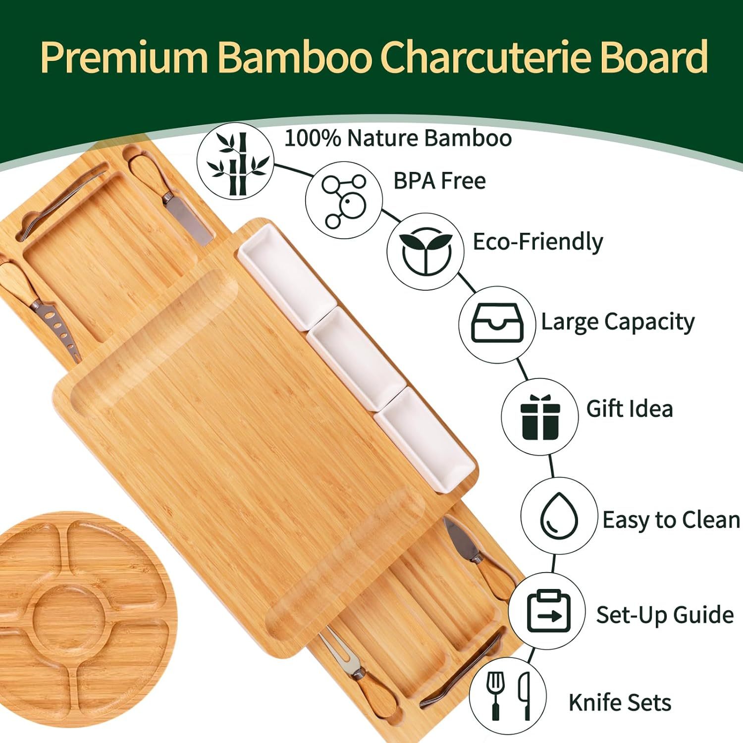 Charcuterie Board Set Cheese Board & Knife Set with Cheese Tray