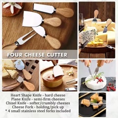 Bamboo Cheese Board 5 Piece Large Charcuterie Boards and Knife Set