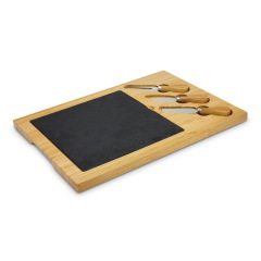 Premium Organic Bamboo Cheese Board with Large Slate Removable Slate Cheese Plate
