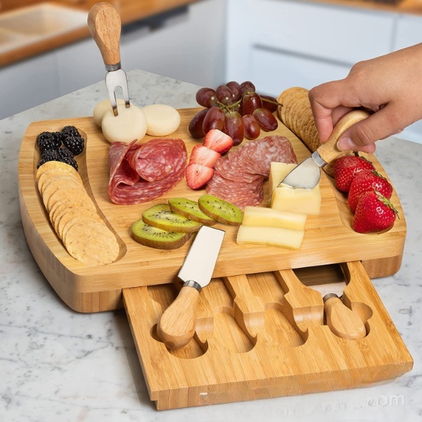 Organic Bamboo Cheese Cutting Board & Knife Gift Set