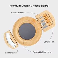 Bamboo Cheese Board Set Charcuterie Platter Serving Tray with Ceramic Bowls