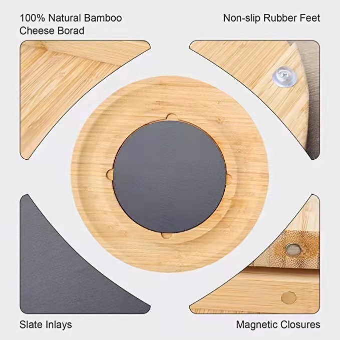 Bamboo Cheese Board Set Charcuterie Platter Serving Tray with Ceramic Bowls