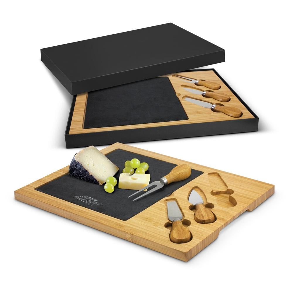 Premium Organic Bamboo Cheese Board with Large Slate Removable Slate Cheese Plate