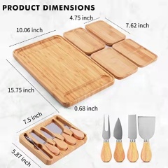 Bamboo Cheese Board 5 Piece Large Charcuterie Boards and Knife Set