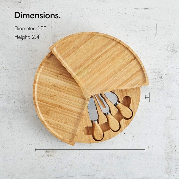 Bamboo Folding 13 Inch Round Rotating Charcuterie Board Set