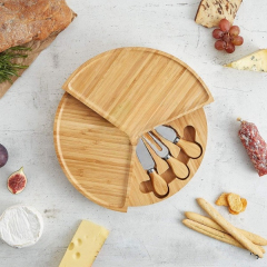 Bamboo Folding 13 Inch Round Rotating Charcuterie Board Set