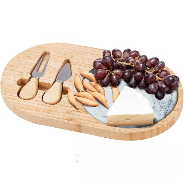 Bamboo Cheese Serving Board with White Marble