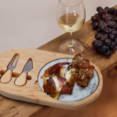 Bamboo Cheese Serving Board with White Marble