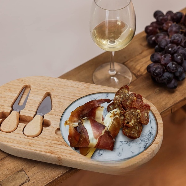Bamboo Cheese Serving Board with White Marble