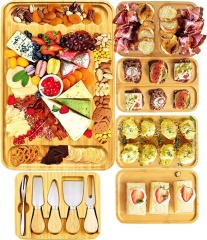 Bamboo Cheese Board 5 Piece Large Charcuterie Boards and Knife Set