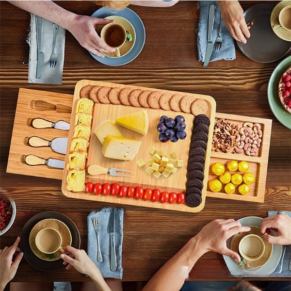 Large Bamboo Cheese Board Charcuterie Boards Gift Set