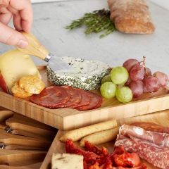 Bamboo Folding 13 Inch Round Rotating Charcuterie Board Set