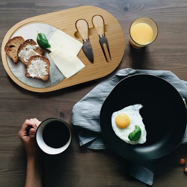 Bamboo Cheese Serving Board with White Marble