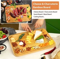 Bamboo Cheese Board 5 Piece Large Charcuterie Boards and Knife Set