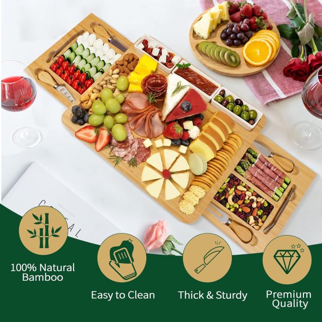 Charcuterie Board Set Cheese Board & Knife Set with Cheese Tray