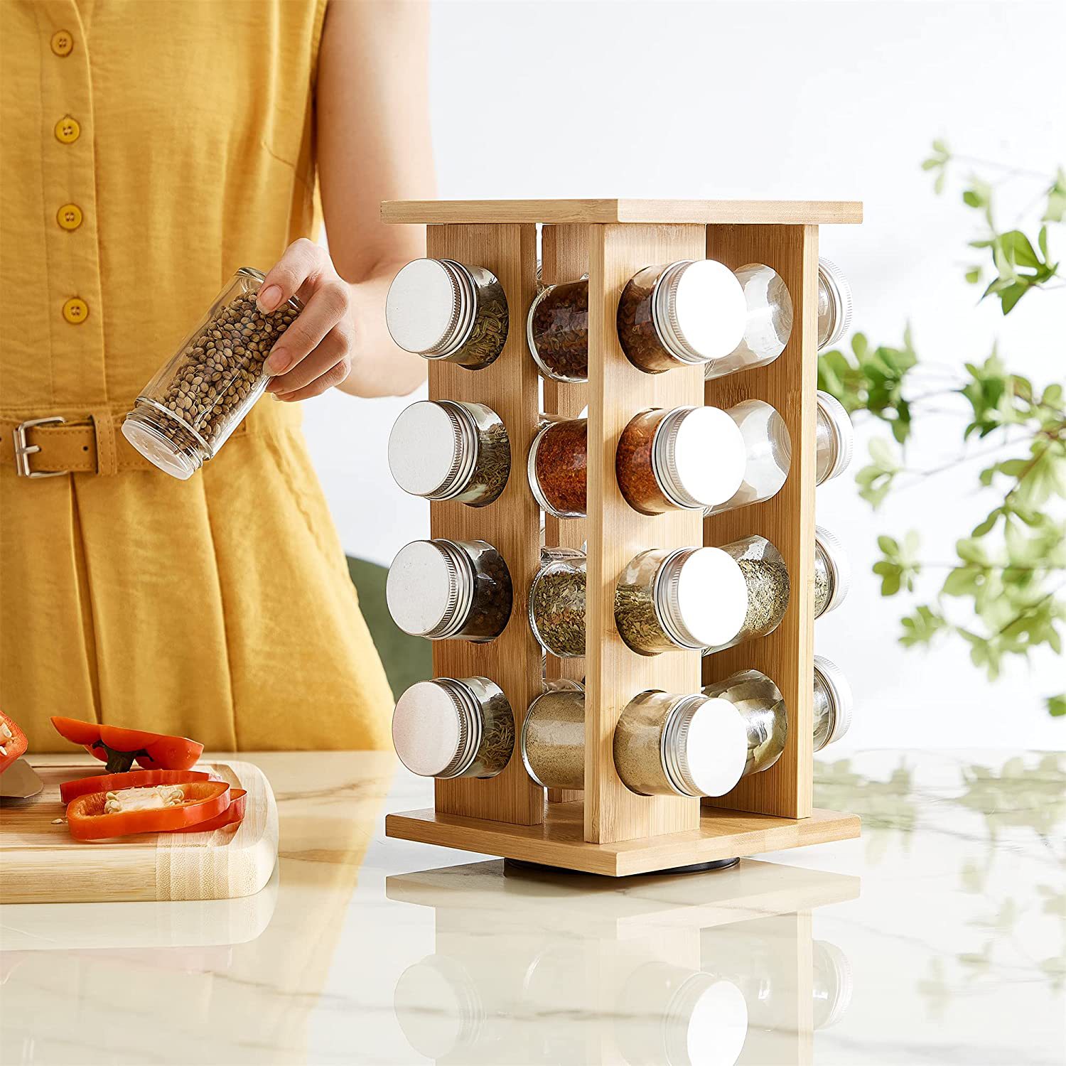 Rotating Square Bamboo Countertop Spice Rack