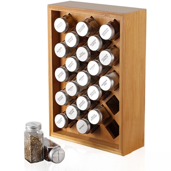 Bamboo Spice Rack Organizer With 23 Spice Jars