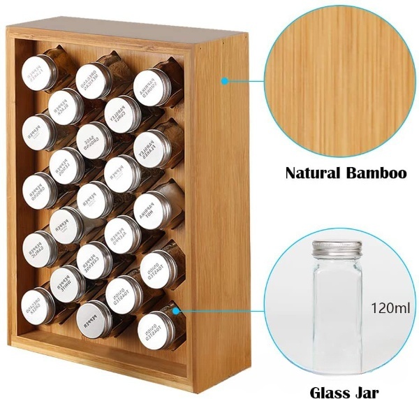 Bamboo Spice Rack Organizer With 23 Spice Jars