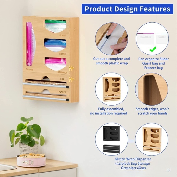 Bamboo Ziplock Bag Organizer for Drawer