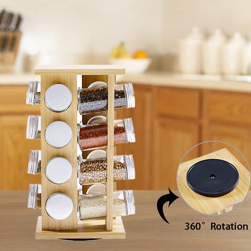Rotating Square Bamboo Countertop Spice Rack