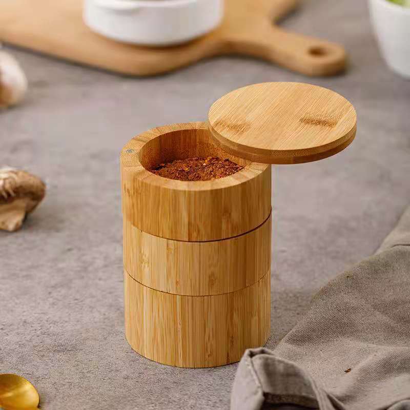 3 Tier Bamboo Kitchen Salt and Pepper Storage Box