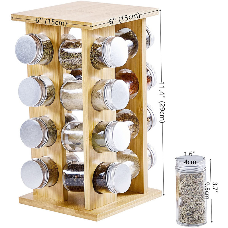 Rotating Square Bamboo Countertop Spice Rack