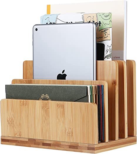 100% Bamboo Desk File Mail Organizer Countertop