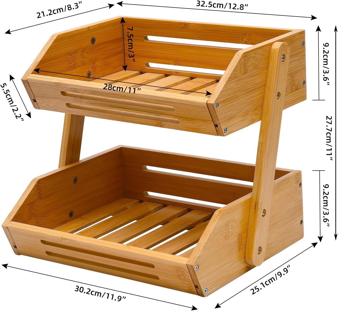 2 Tier Bamboo Fruit Basket for Kitchen