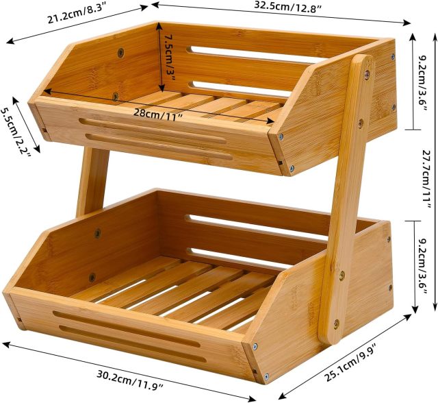 2 Tier Bamboo Fruit Basket for Kitchen