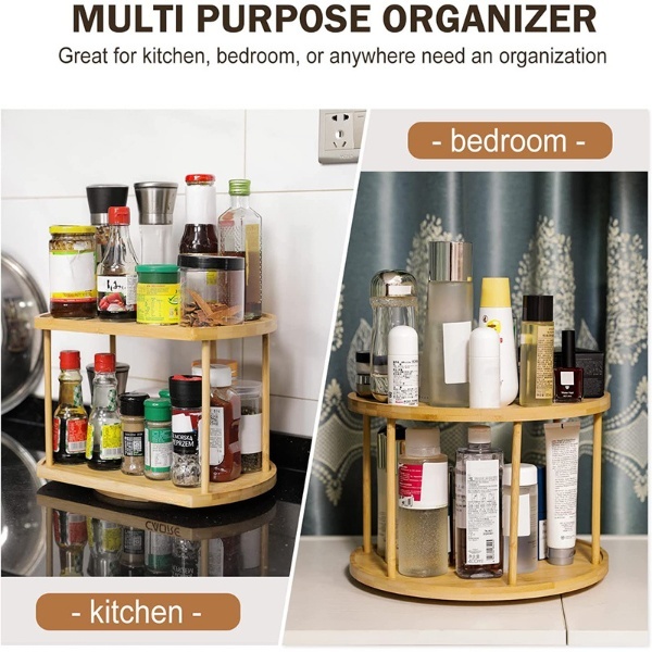 Rotating Countertop 2 Tier Tower Organizer for Kitchen Spices and Seasonings