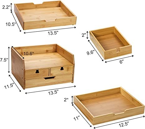 4-Tier Bamboo Desk Organizer with Drawers