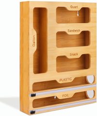 Bamboo Ziplock Bag Organizer for Drawer - Foil and Plastic Wrap Organizer