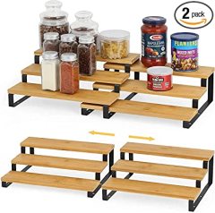 2 Packs Bamboo Spice Rack Organizer for Cabinet