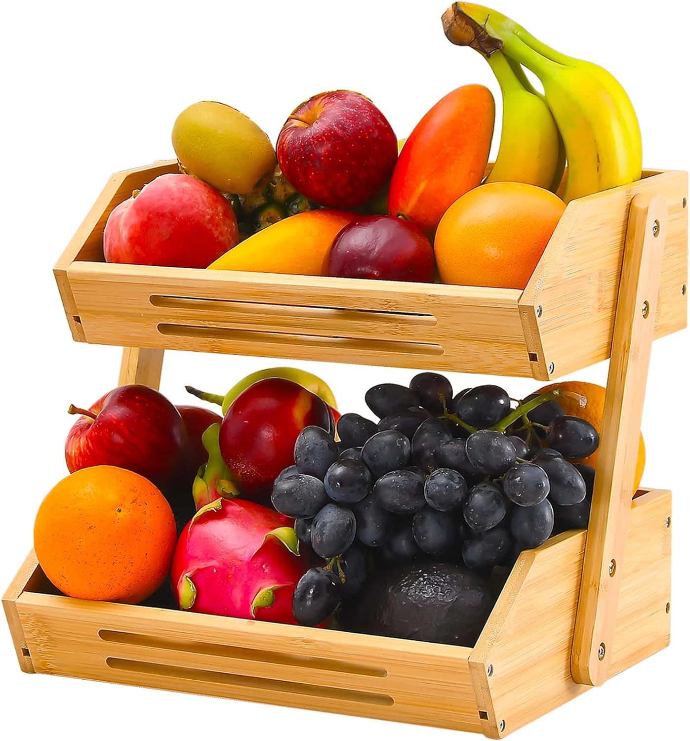 2 Tier Bamboo Fruit Basket for Kitchen