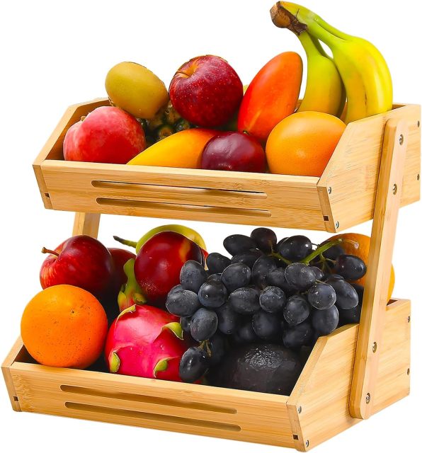 2 Tier Bamboo Fruit Basket for Kitchen