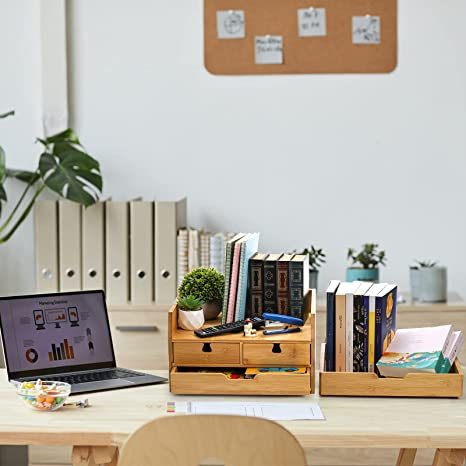 4-Tier Bamboo Desk Organizer with Drawers
