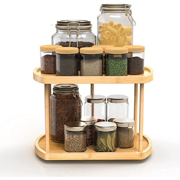 Rotating Countertop 2 Tier Tower Organizer for Kitchen Spices and Seasonings