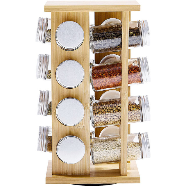 Rotating Square Bamboo Countertop Spice Rack