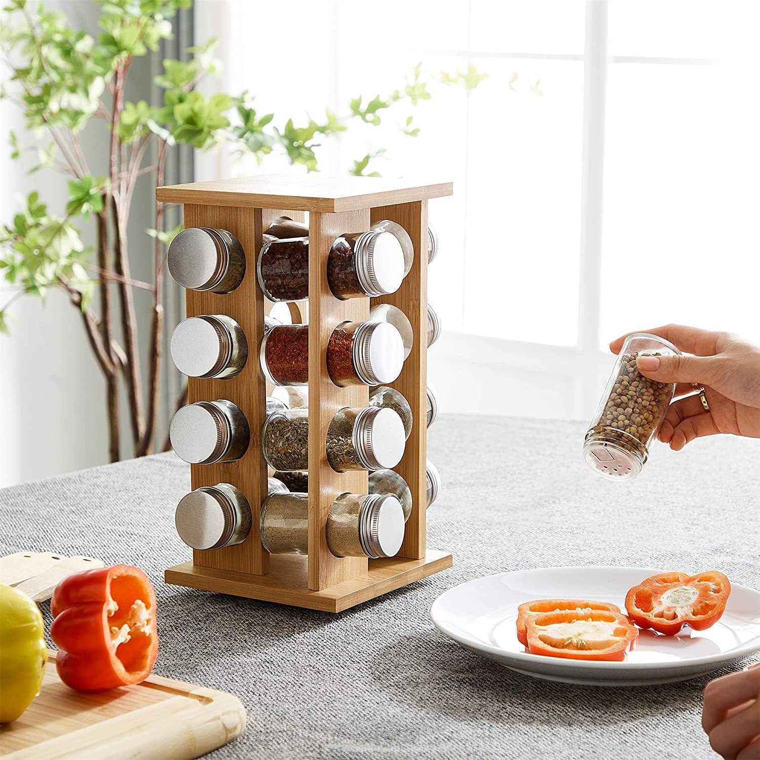 Rotating Square Bamboo Countertop Spice Rack