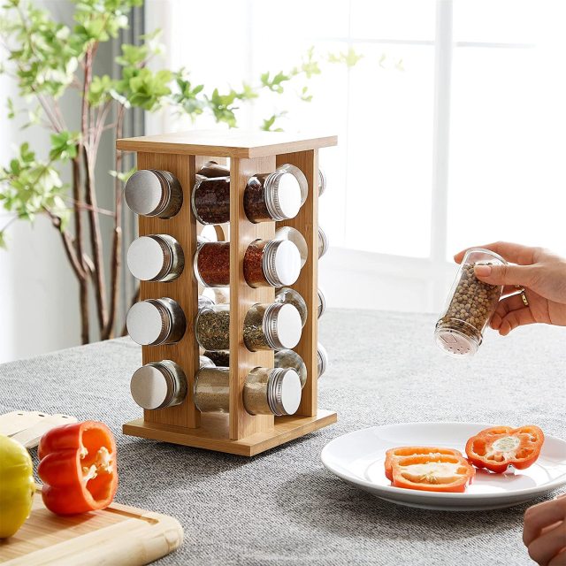 Rotating Square Bamboo Countertop Spice Rack