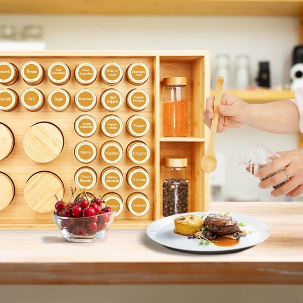 Large Bamboo Spice Rack Organizer