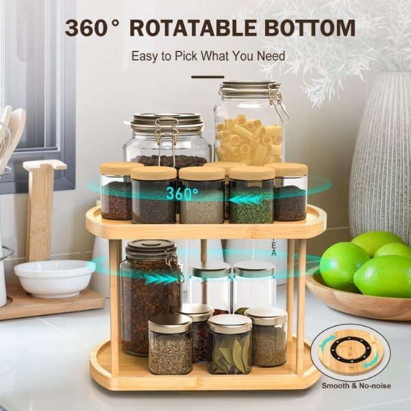 Rotating Countertop 2 Tier Tower Organizer for Kitchen Spices and Seasonings