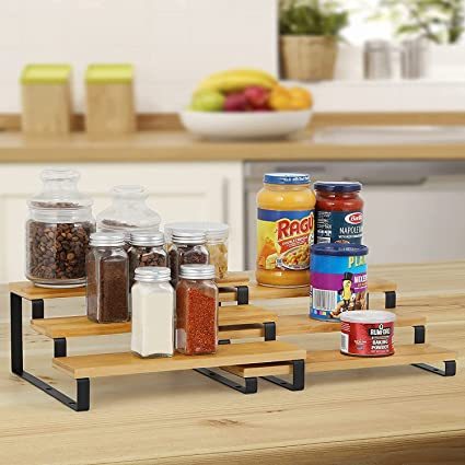 2 Packs Bamboo Spice Rack Organizer for Cabinet
